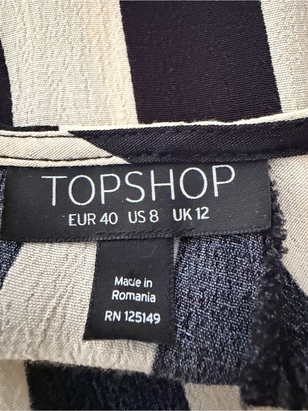 Topshop Striped Tie Front Blouse | Black Cream Keyhole Back Top | US Size 8 - Picture 6 of 6